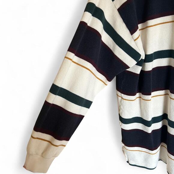 Vintage Rugby Long Sleeve Polo Blue Navy White Stripe Size Medium Cotton Preppy - Picture 6 of 7
